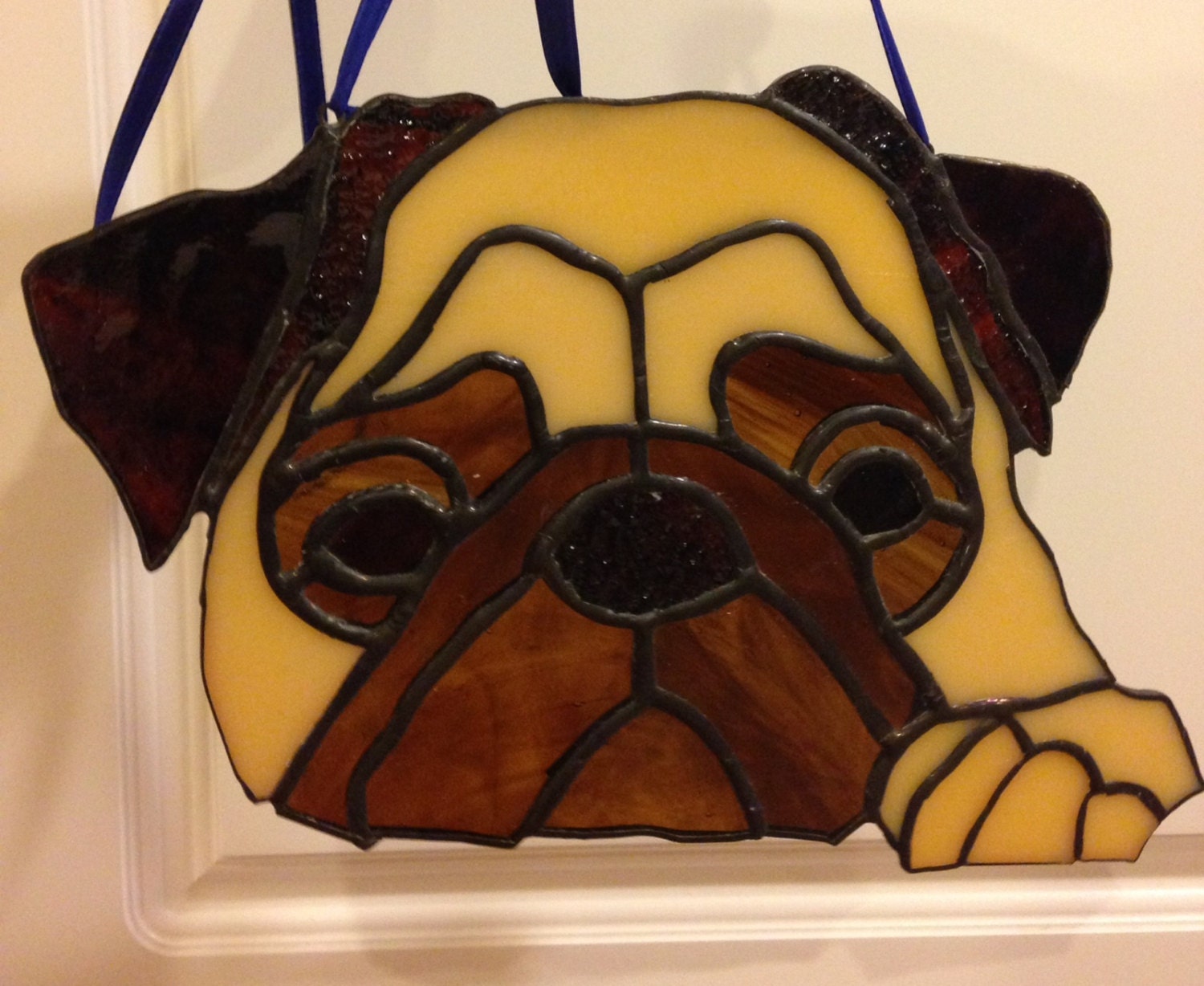 Stained Glass Fawn Pug Sun catcher Dog Puppy by haveyourwish3