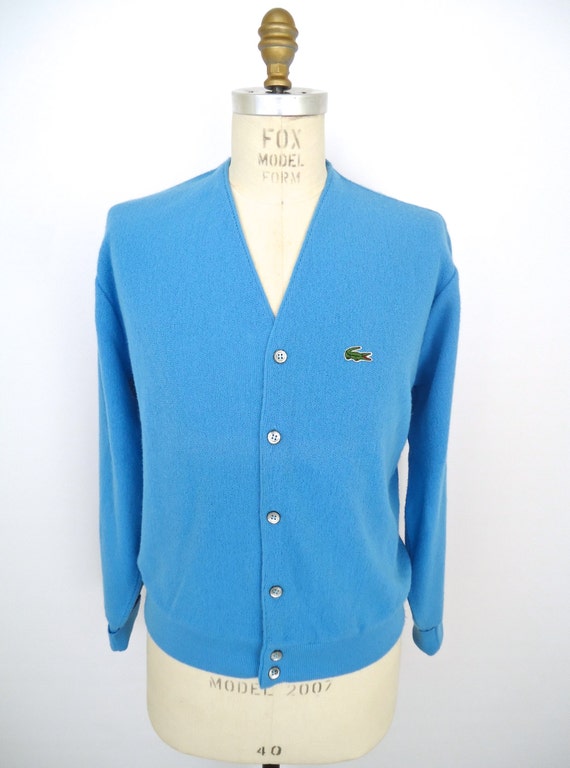 1960s Izod Lacoste Cardigan Sweater / vintage preppy blue golf