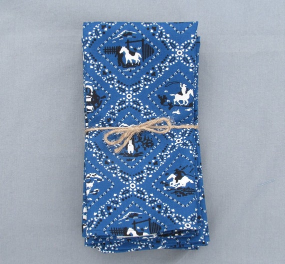 Items similar to Setof 6 Blue Retro Bandana Cloth Napkins on Etsy