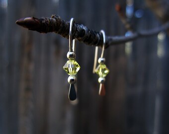 Sterling Tiny Drop Earrings with Light Yellow Swarovski Crystal