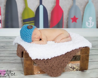 Baby Boy Hat Newborn Baby Hat Newborn Hat Newborn Photo Prop Baby Boy Clothes Cornflower Blue Baby Hat Wood Button Beanie Baby Shower Gift