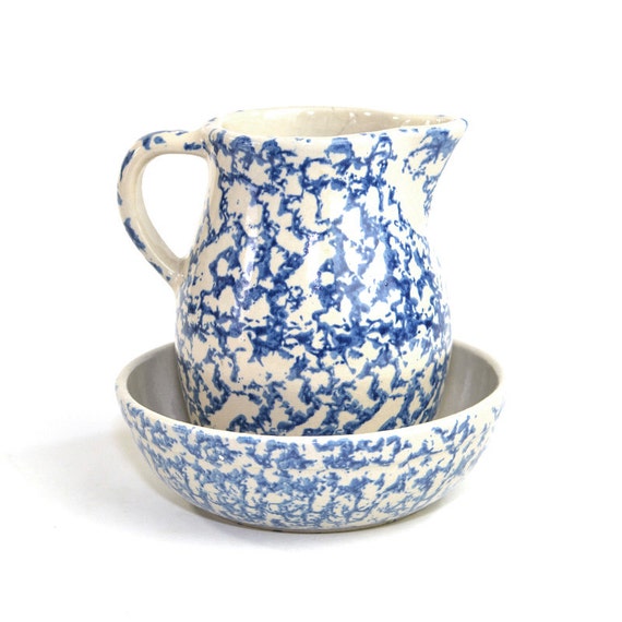 Robinson Ransbottom Pottery Pitcher & Bowl Set Spongeware