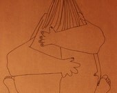 Original Pen and Ink Signed Love Embrace Art (1970s)