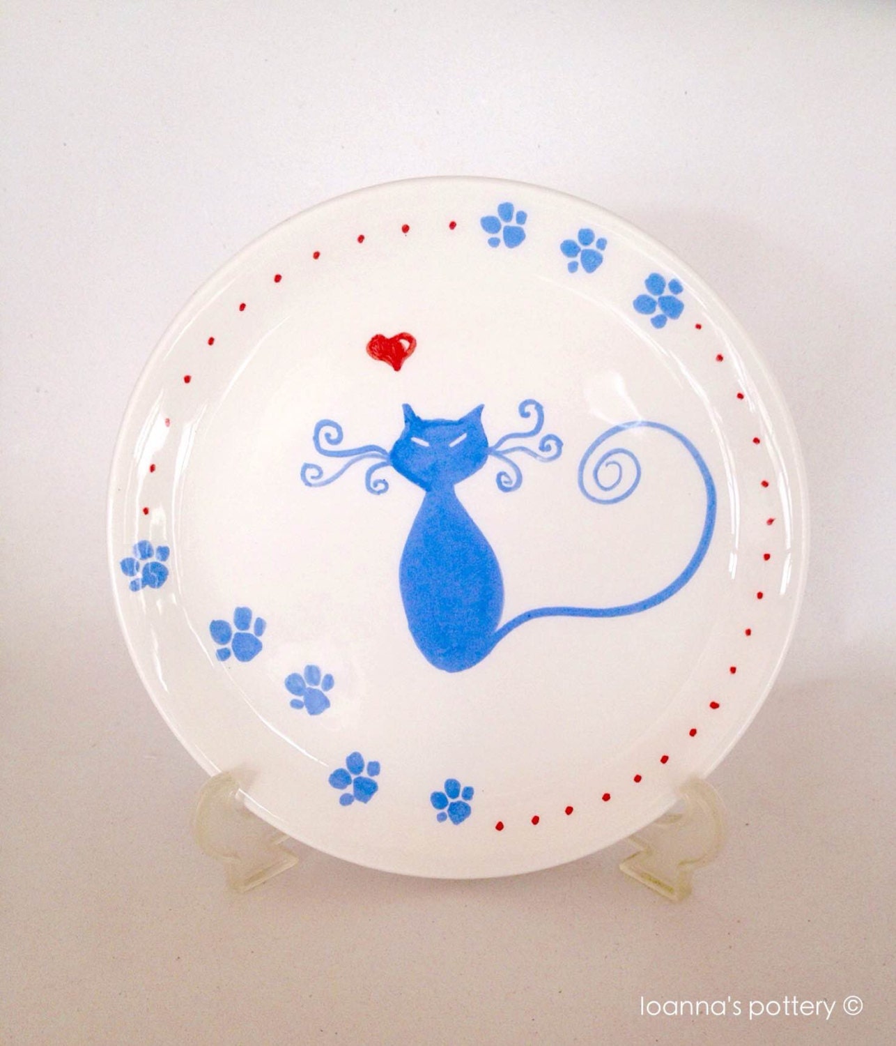 Blue cat plate plate for cat food FREE by IoannasVeryCHic