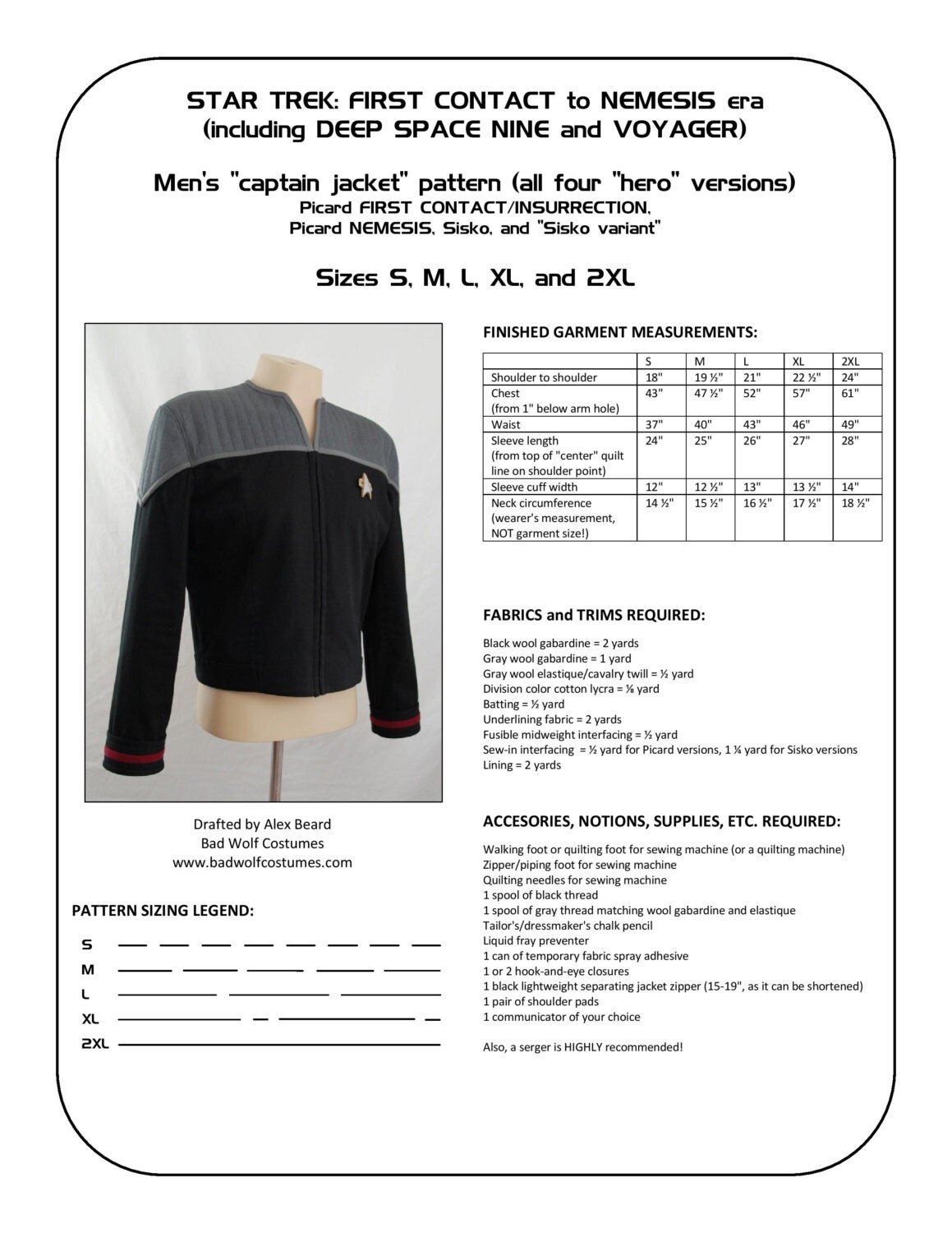 Star Trek Sewing Pattern Starfleet uniform jacket Deep