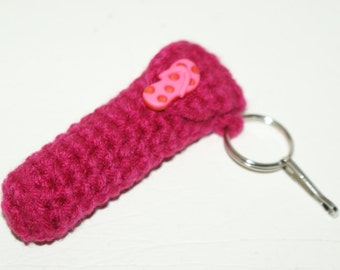 lip gloss keyring Chapstick Cozy, Flip Balm Holder, Lip Case, Pink Summer Lipbalm Bright