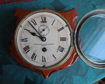 Ships Clock Vintage Brass Kelvin Bottomley & Baird Montreal Wood Mount FREE US SHIPPING