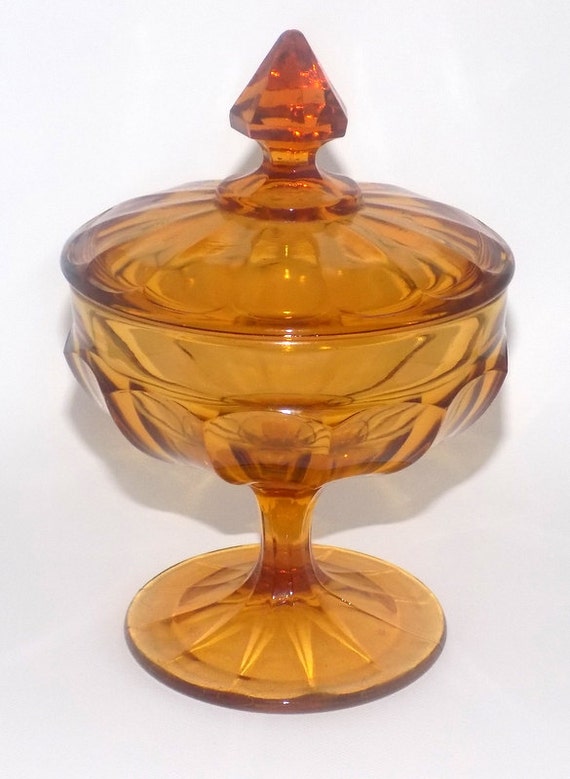 Vintage Amber Glass Paneled Compote/Candy Dish by MomsVintageLove