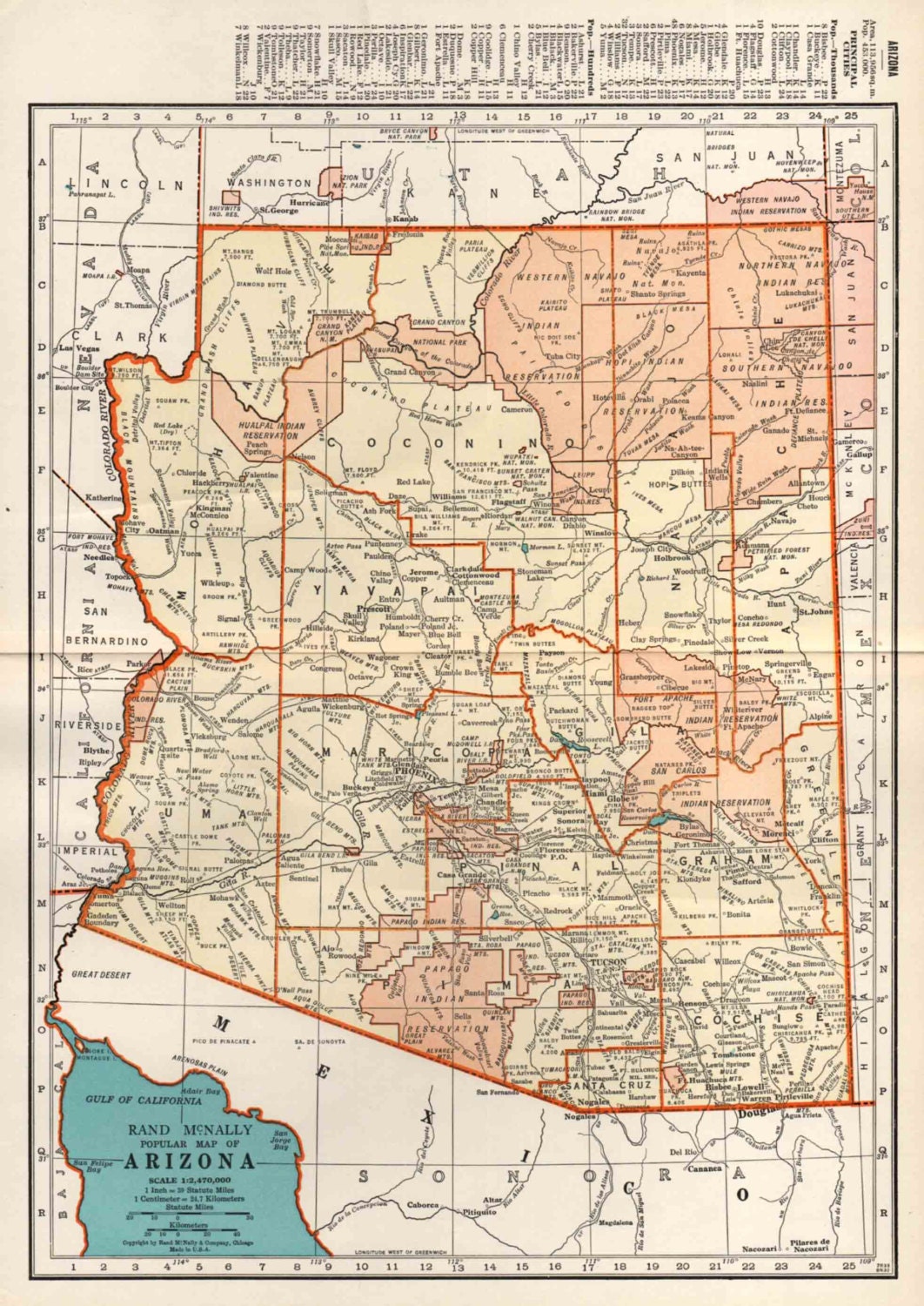 Arizona Map 1935 Original Rand McNally Frame by SkippiDiddlePaper