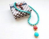 Coral and Turquoise Necklace, Golden and turquoise Naturel Ethnic Jewelry Necklace,