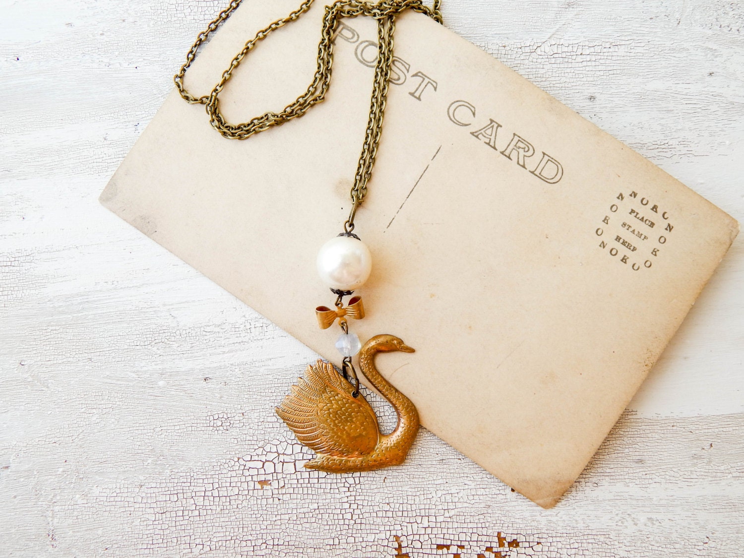 Swan necklace / swan jewelry / swan charm necklace / brass