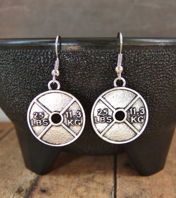 Items similar to Barbell plates earrings, weight training earrings