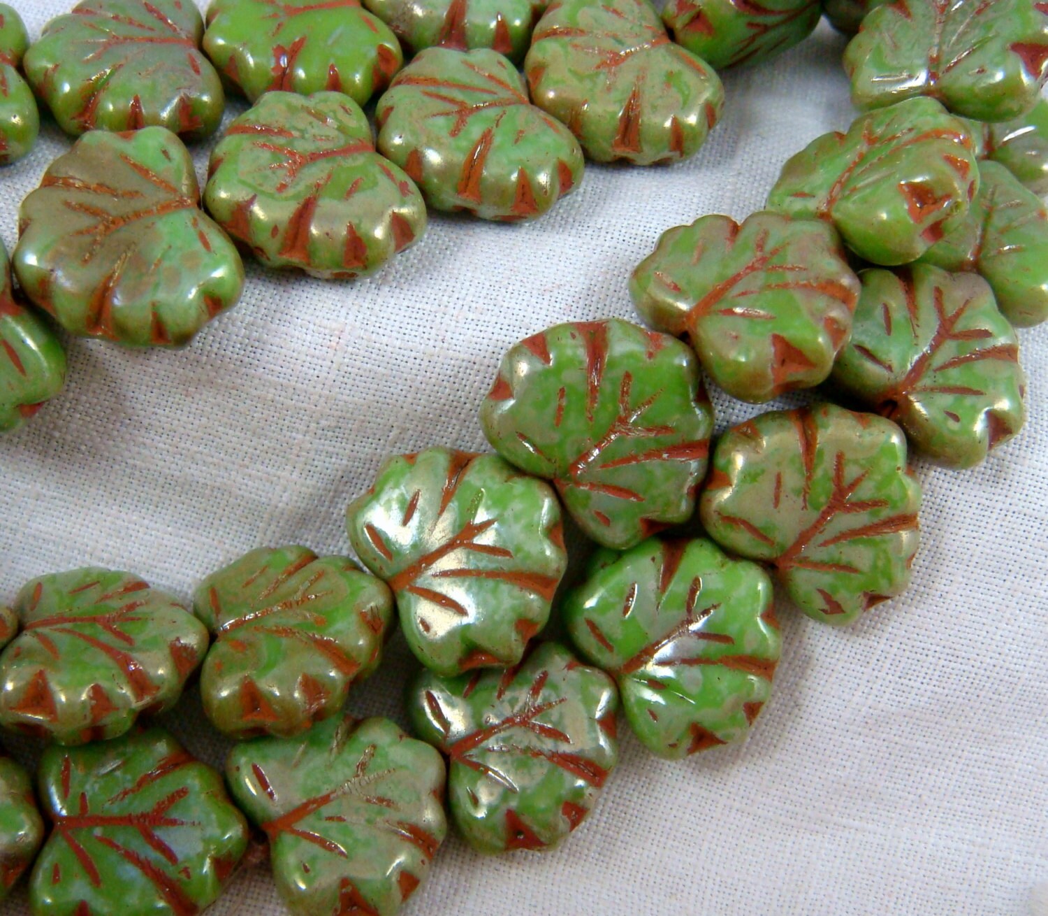 Maple Leaf Beads Czech Glass Beads Green by TheBeadBungalow