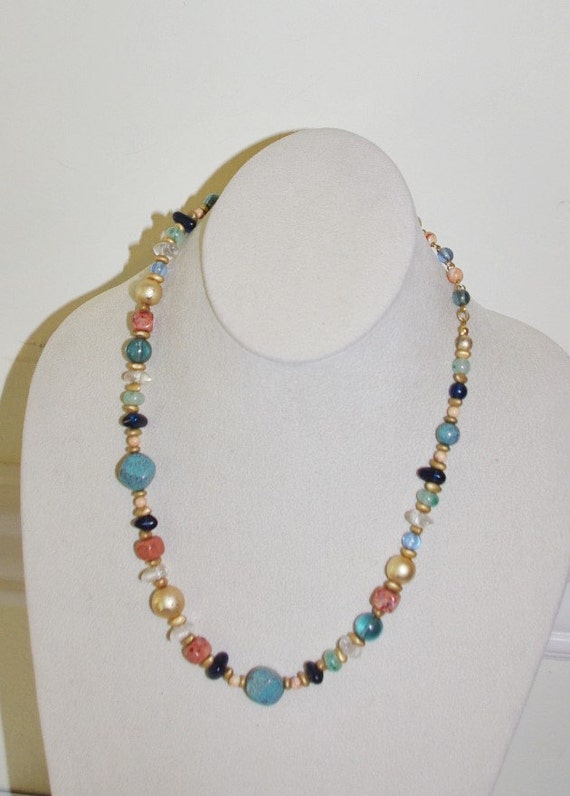 Vintage Beaded Necklace Multi color 20 Inches