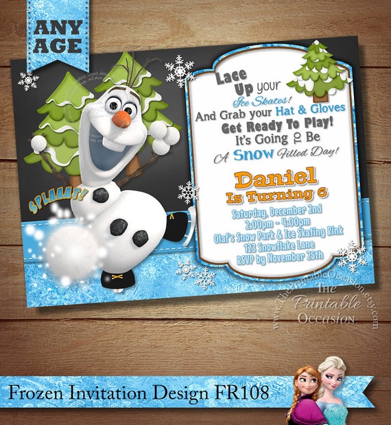 Frozen Invitation, Frozen Birthday Invitation, Digital, DIY, Printable, Olaf Invitation, Olaf Ice Skating, Ice Skating, Frozen Skating Il_570xn