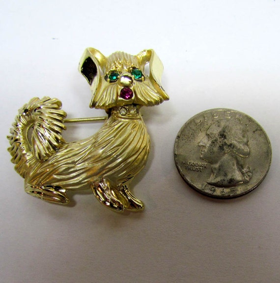 Vintage Brooch Pin Gold tone dog brooch with by