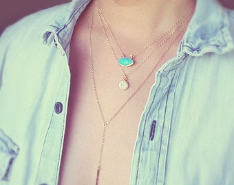 Gold Bar Lariat - Gold Rosary Style Necklace - Made of 14K Gold Fill