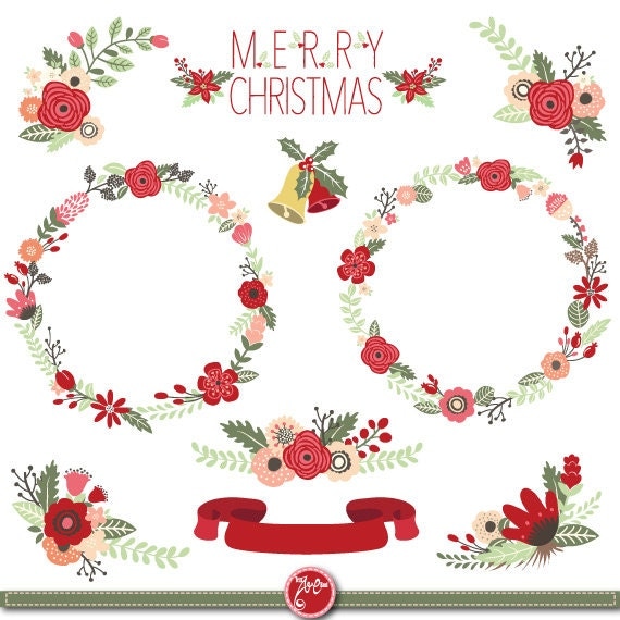 Download Items similar to Christmas Wreath clip art "CHRISTMAS WREATH" clip art,Vintage Flowers,Floral ...