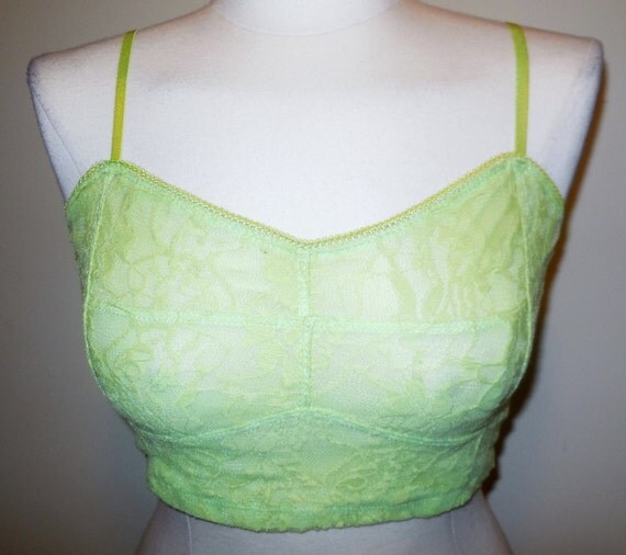 Bralette Lace Stretch Lime Green Color Cami Tank Top by LaKokette