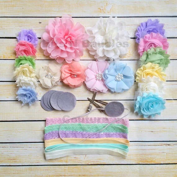 50 pieces Pastel and Lace headband DIY headband kit baby