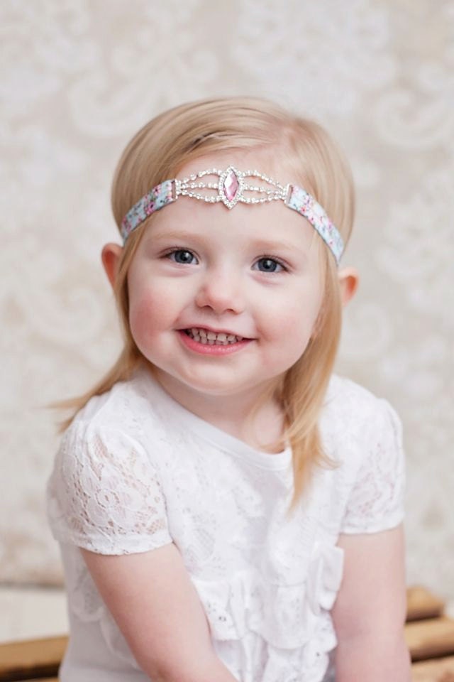 Pink Rhinestone Headband, Pink Floral Headband, Rhinestone Connector