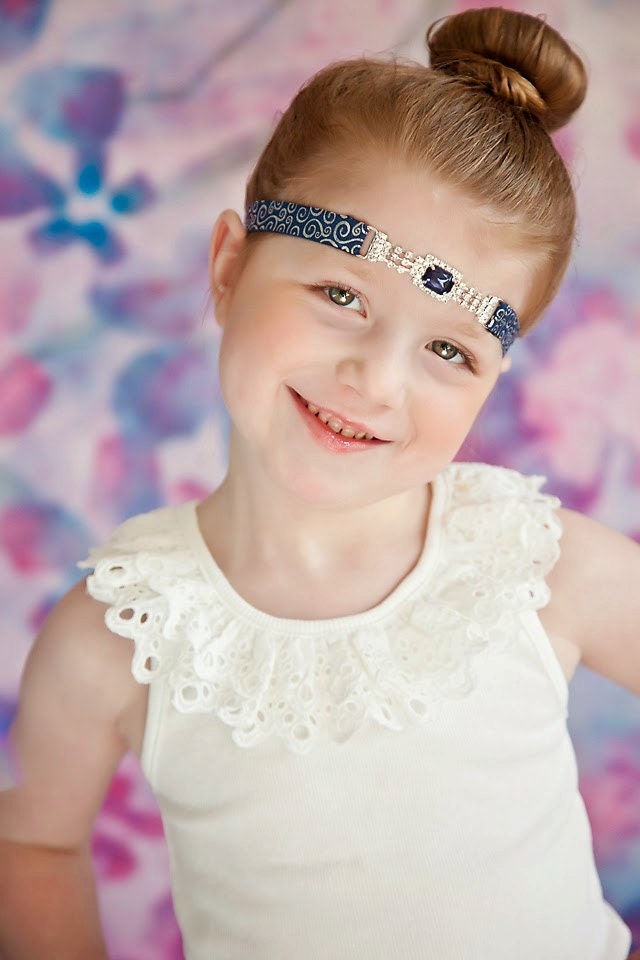 Navy Rhinestone Headband, Prom Headband, Forehead Headband, Rhinestone