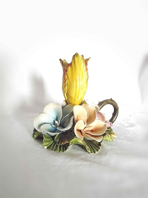 Vintage Capodimonte Candle Holder Candle Stick Floral Flower