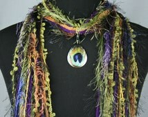 Peacock Feather Scarf Necklace, Peacock Feather Pendant Necklace ...