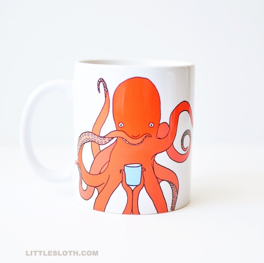 Hand Painted Octopus Mug