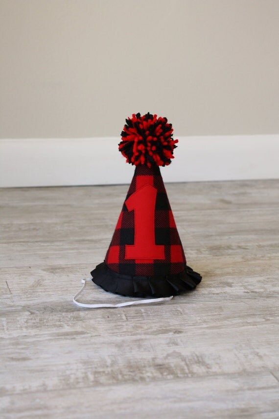 Lumberjack Theme Birthday Hat Red and Black Buffalo Paid Hat