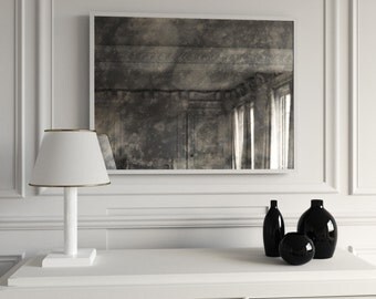 Large antique mirror. Large hanging wall mirror with interesting dark antiqued reflection. Handmade framed mirror.