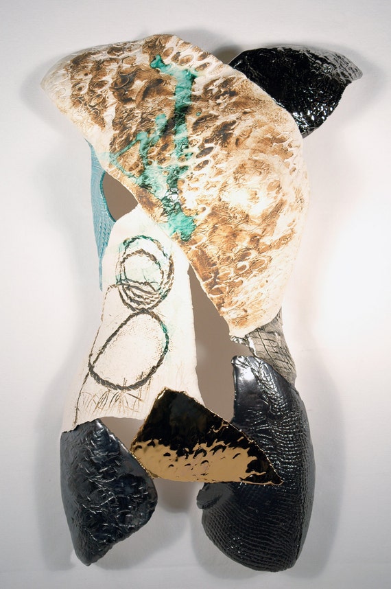 Ceramic wallhanging sculpture clay female torso human form