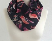 Watercolor Birds Colorful Patterned Scarf, Sparrows Circle Scarf, Animal Infinity Scarf, Unisex Birds Scarf, Soft Cotton, Gift, Designscope