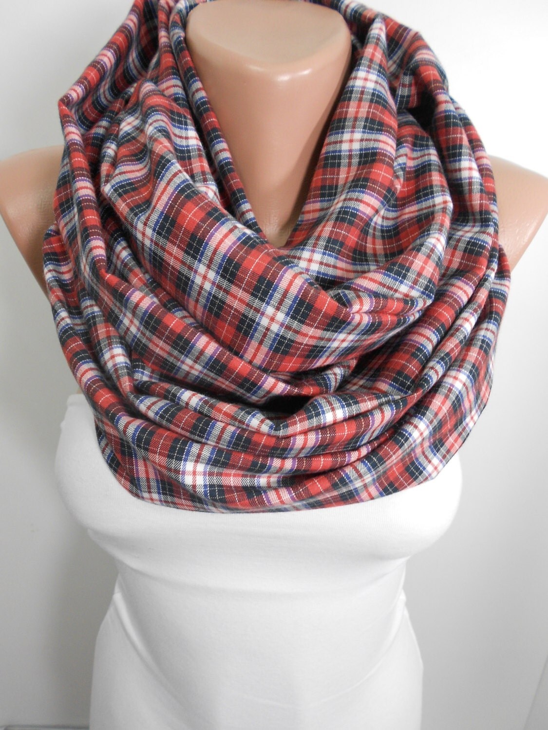 Plaid Infinity Scarf Cotton Scarf Winter Women Men by ScarfClub