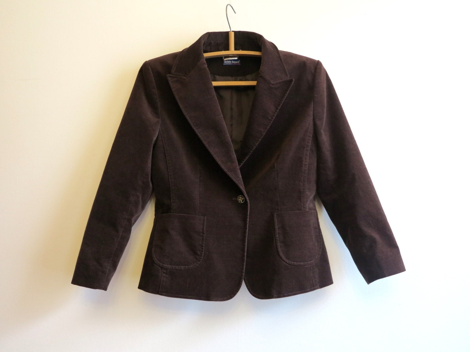 Chocolate Brown Velvet Jacket Womens Blazer Large by VintageOffer