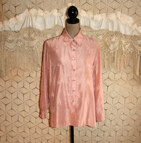 Blush Pink Blouse Pink Silk Blouse Women Silk Shirt Button Up