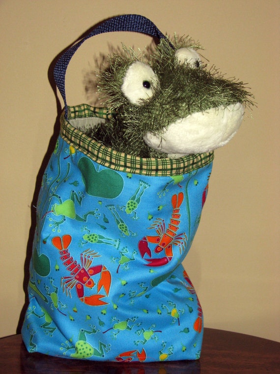 Frog In a Bag Tote Bag For Kids Including a Frog Stuffie