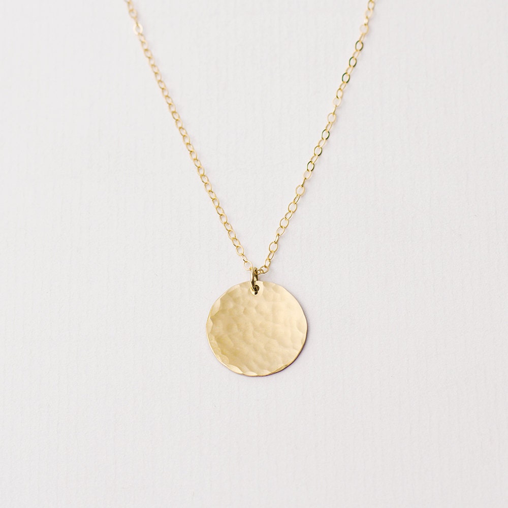 Large hammered gold disc necklace gold circle necklace