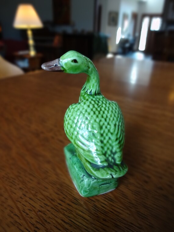Vintage Chinese Mud Duck Goose Bird Green by BarefootAndCivil