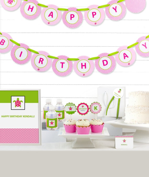 Pink Sea Turtle Birthday Party Decor Kit by SimplyGenie on Etsy