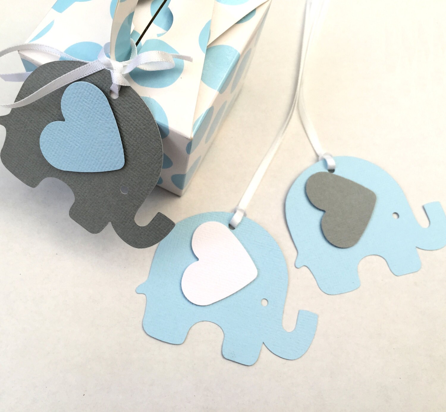 Elephant Baby Shower gift tags Blue & Grey. For gifts first
