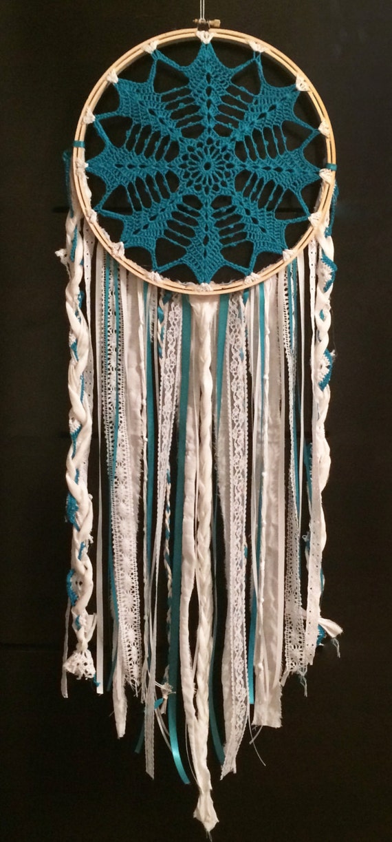 10 teal crochet doily dream catcher one of a kind by TheNativePath