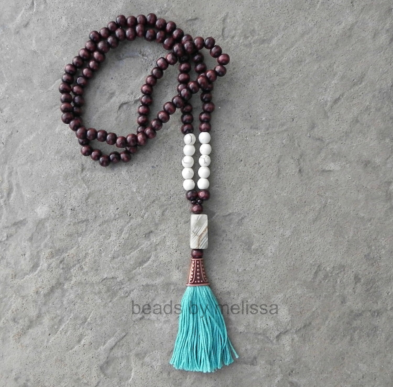 wood 108 mala beads with handmade tassel by BeadsByMelissa on Etsy