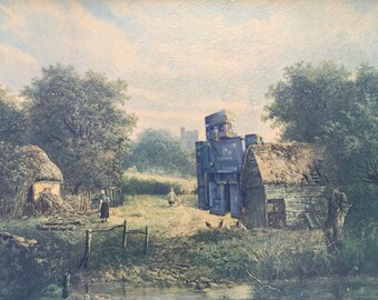 Minecraft Iron Golem Parody Painting, 'Guardian' - Enhanced Thrift Art - Limited Edition Print or Poster, Funny Minecraft Print Gift Parody