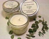 Eucalyptus 8 oz. mini mason jar massage candle. Sesame Coconut Soy Vegan Massage candle. Valentine's Day gift idea.
