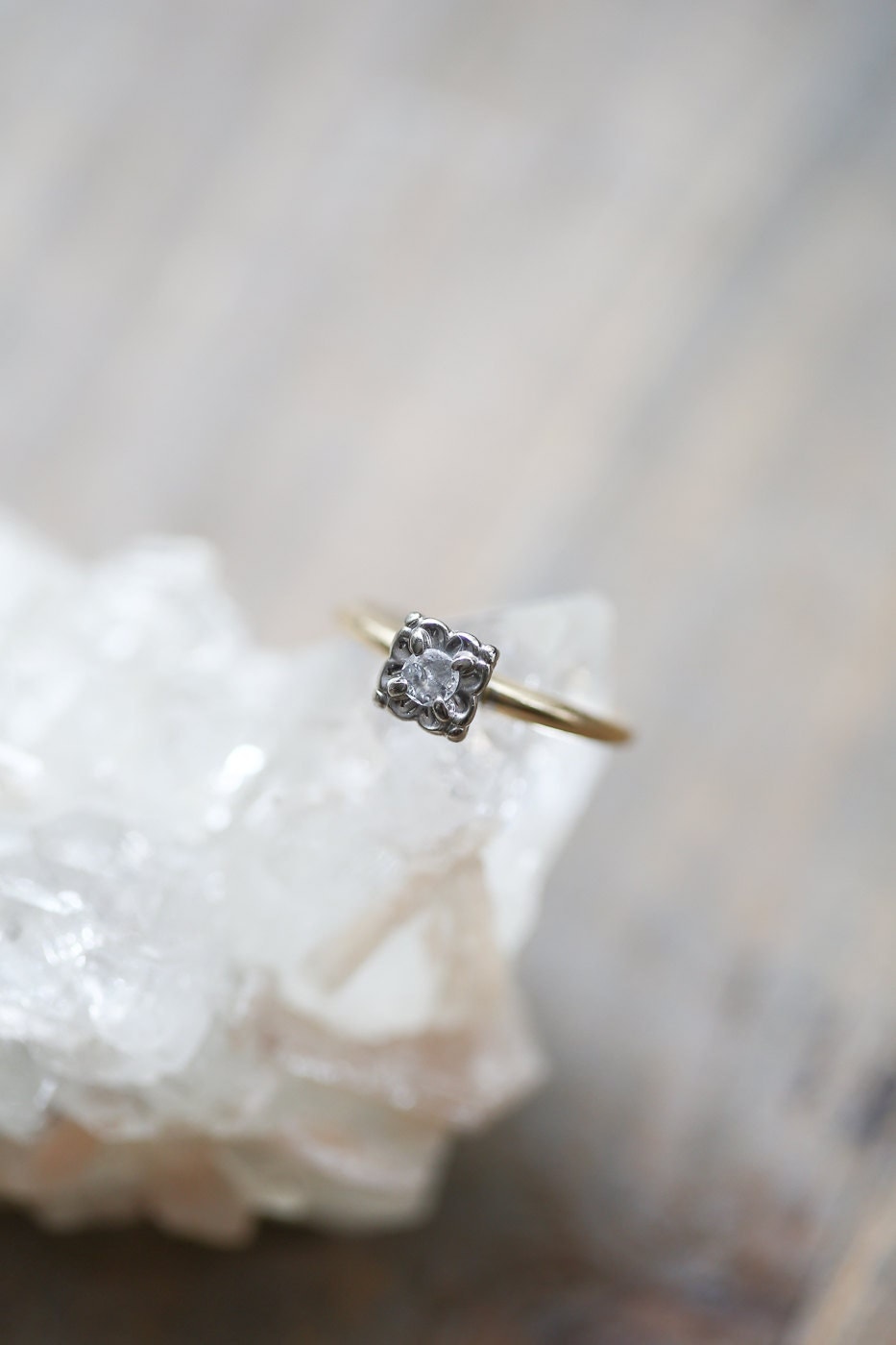 Vintage Dainty Engagement Ring Floral Diamond by AmuletteJewelry