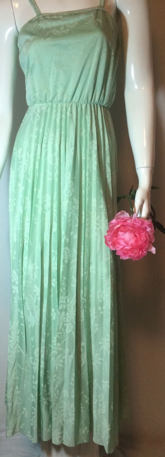 SALE 1970s Mint Green Vintage Prom Dress Full Length Spaghetti Empire ...