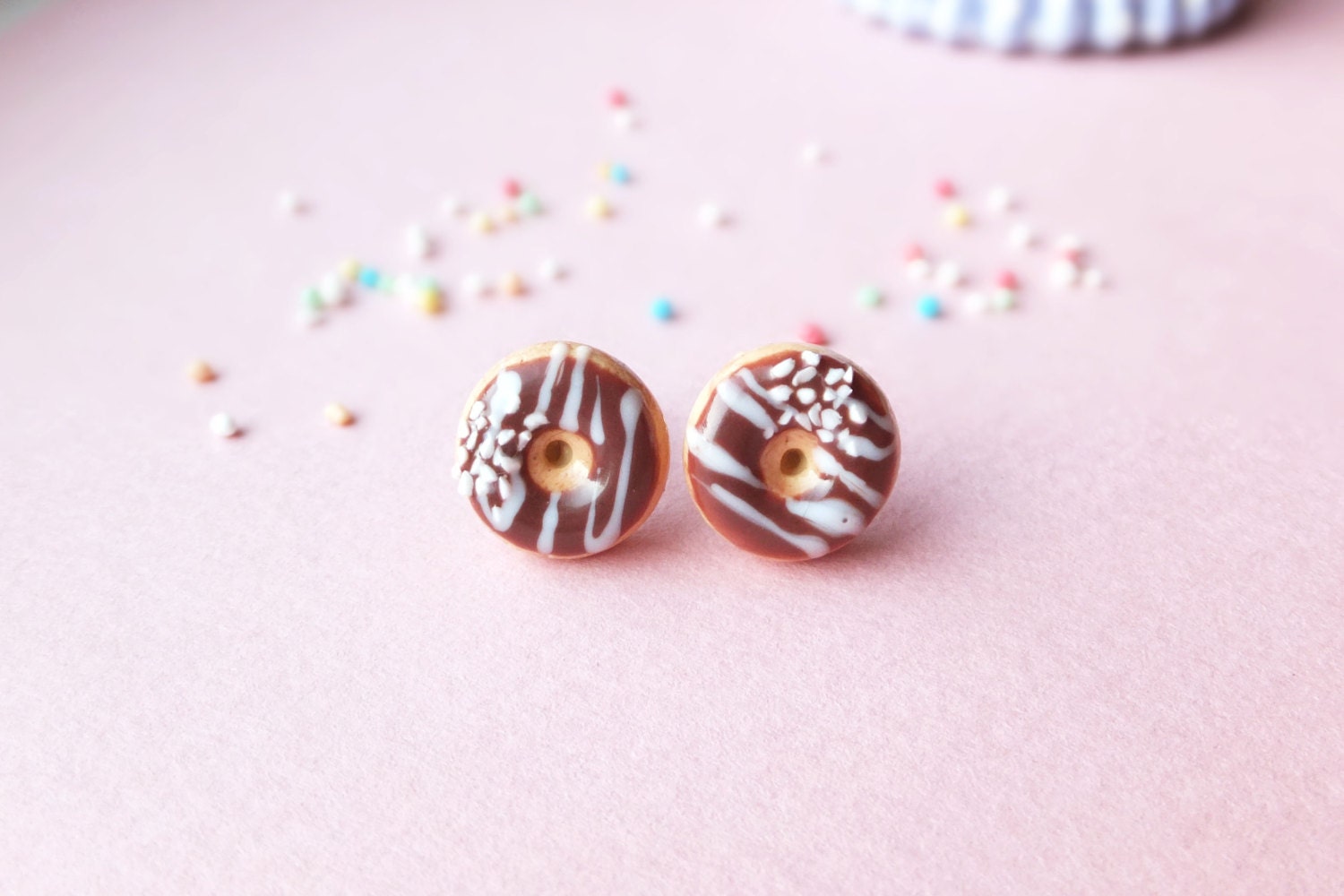 Chocolate donut earrings Food earrings Donut studs by DzyDzydesign