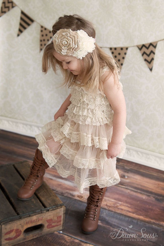 flower girl lace dress rustic flower girl by CountryCoutureCo