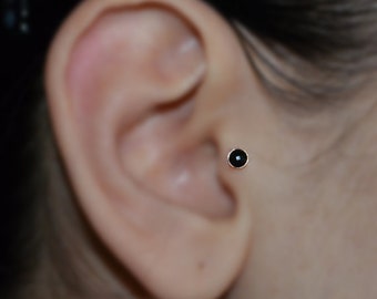 Tragus Earring 3mm Onyx - Gold Nose Stud - Helix Earring - Tragus Stud - Cartilage Earring - Nose Hoop - Daith Piercing - Nose Ring 18g